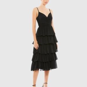Mac Duggal Black Layered Midi Dress